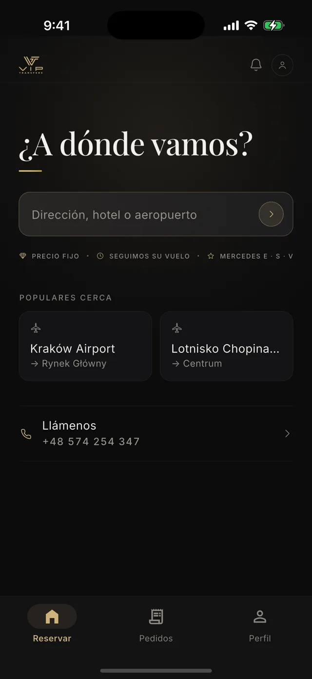 Pantalla de inicio con el campo de búsqueda y accesos a aeropuertos