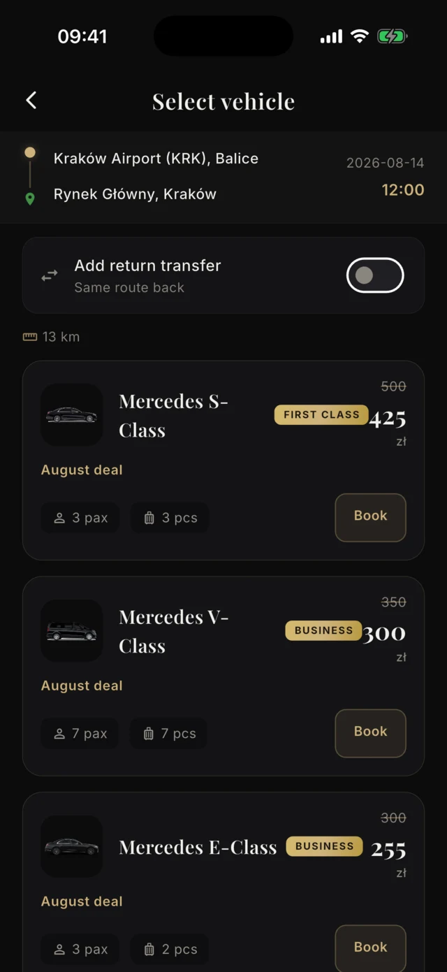 Fahrzeugauswahl mit Mercedes-Modellen und Preis