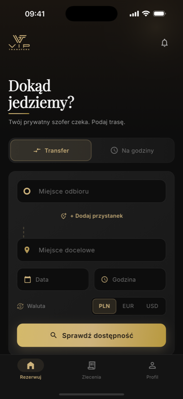 Aplikacja VIP Transfers